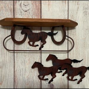 Rustic horse and horse shoe shelf